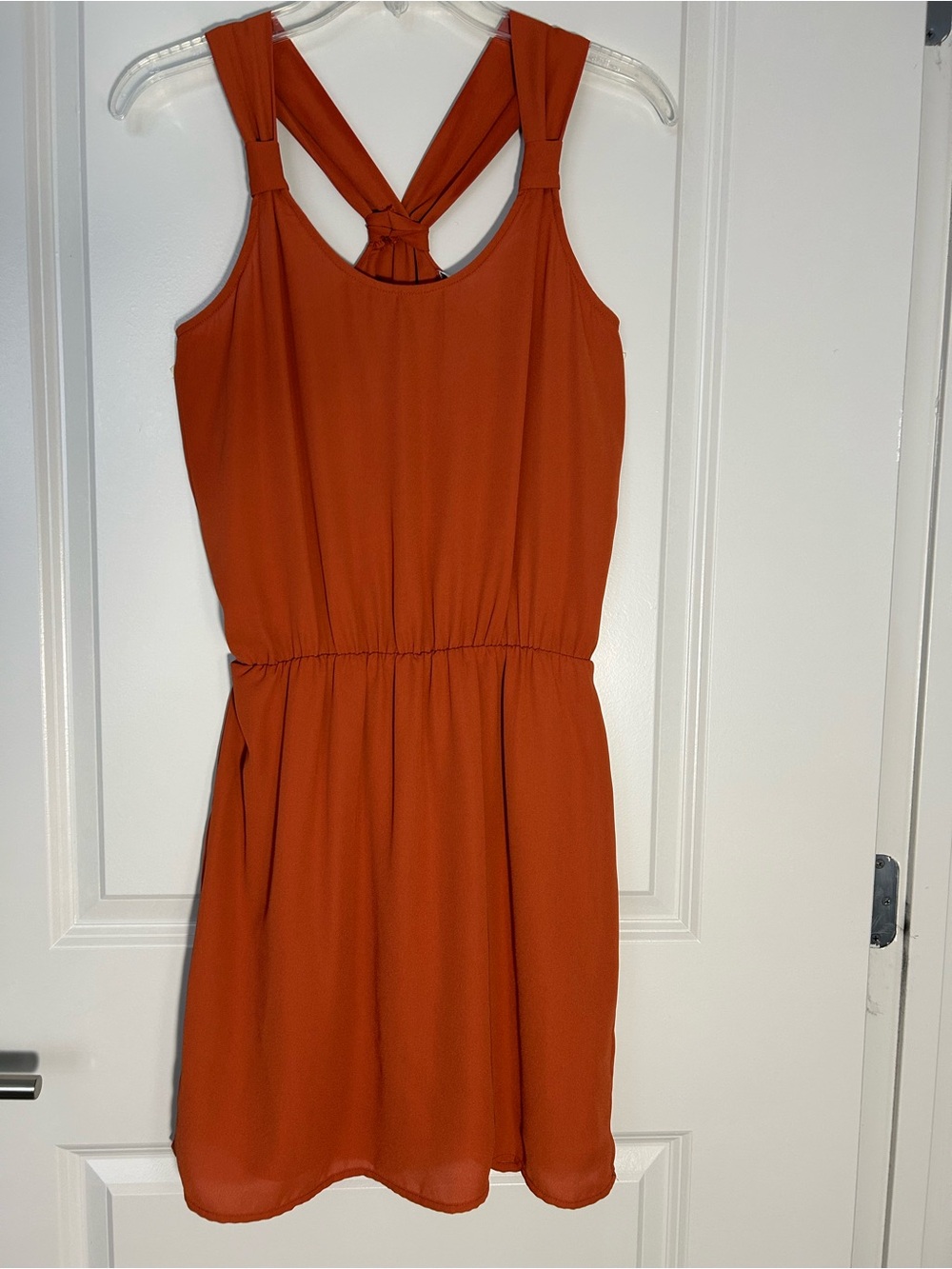 Bar III Knot-Back Sleeveless Mini Dress in Rust Orange